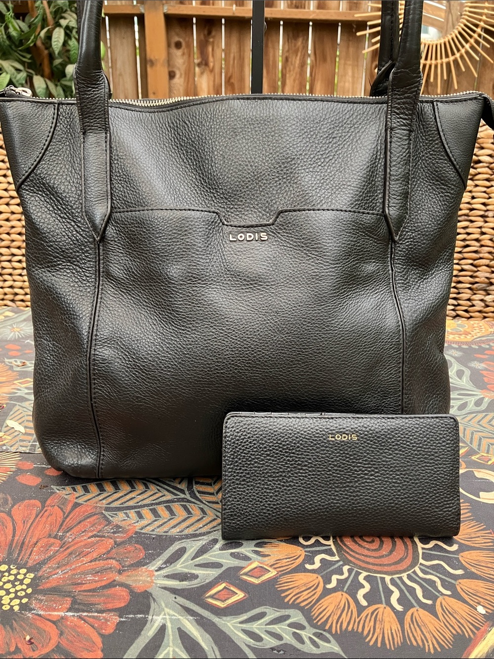 LODIS Black Pebbled Leather Sierra Tote +  Matching Wallet